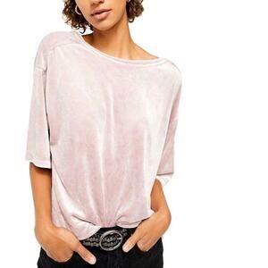 Free People Valerie Relaxed Flowing Velvet Scoop Neckline Blouse in Mauve Woods